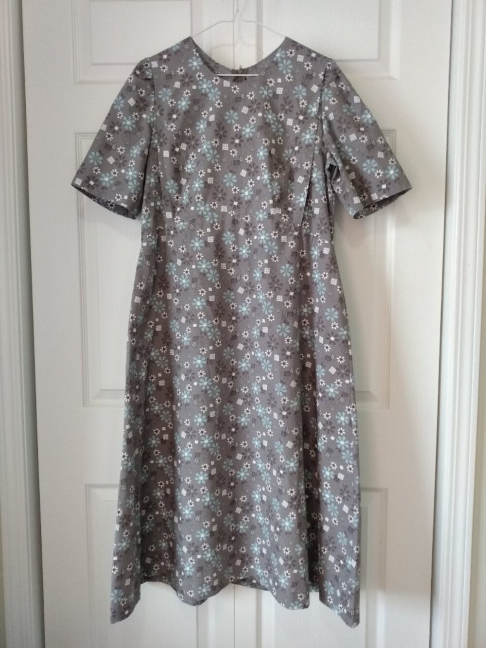 Handmade Mennonite Cape Dress 38" Bust 35" Waist Gray Blue Floral Prairie Modest